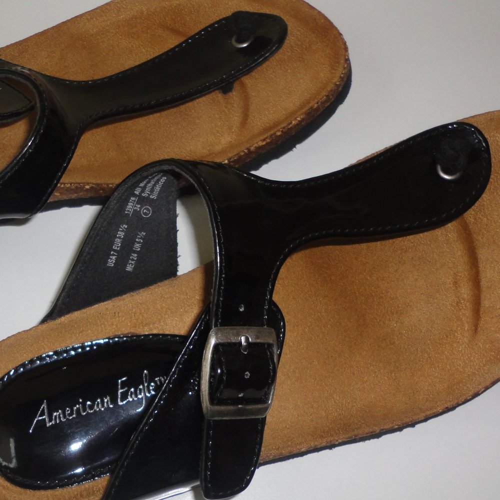 Black Patent Leather American Eagle Knotted Sandals - Size 7M - NEW